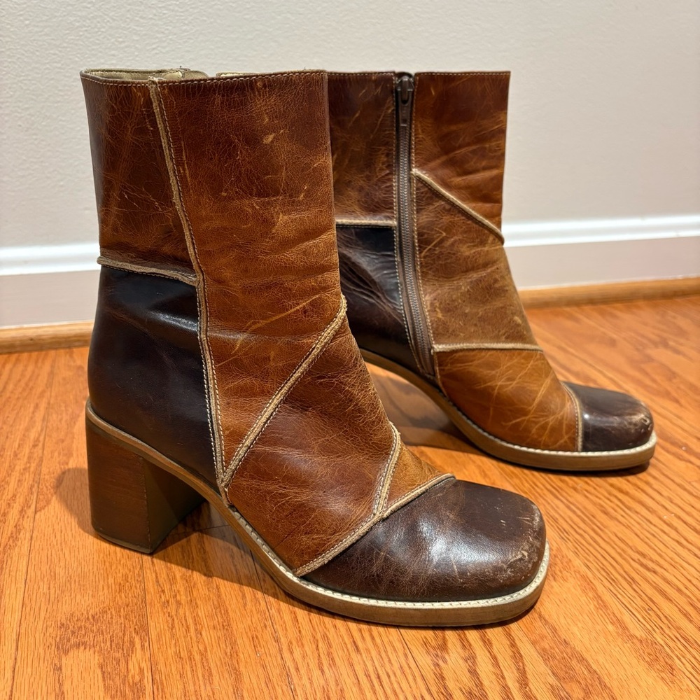Amanda Smith Vintage Patchwork Leather Ankle Boot… - image 1